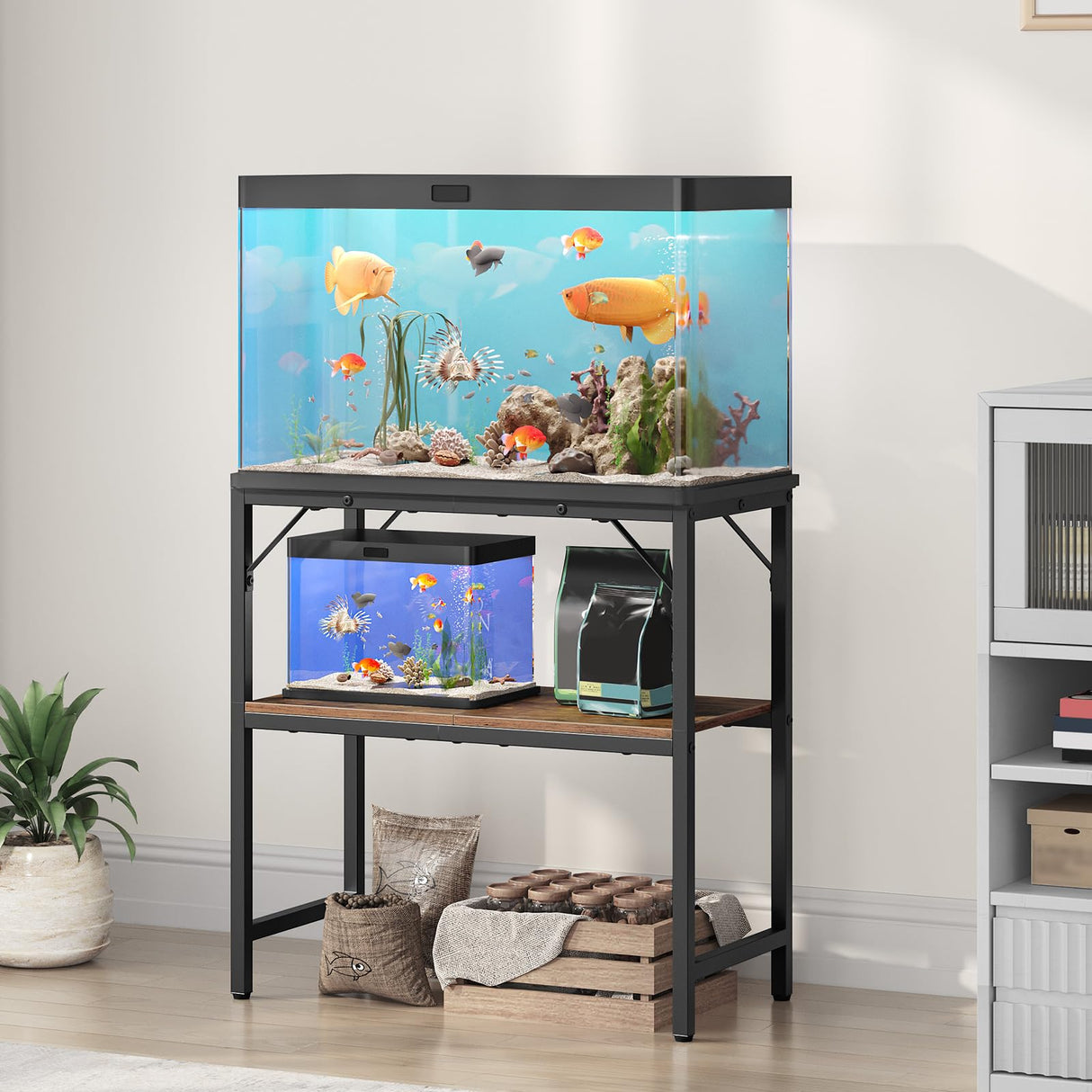 MAHANCRIS 20 Gallon Fish Tank Stand, Aquarium Stand with 2-Tier Storage Shelves, Heavy Duty Breeder Turtle Terrarium Stand Rack for Home Office, 24.0" L x 11.8" W x 24.4" H, Rustic Brown FTHR2001 MAHANCRIS