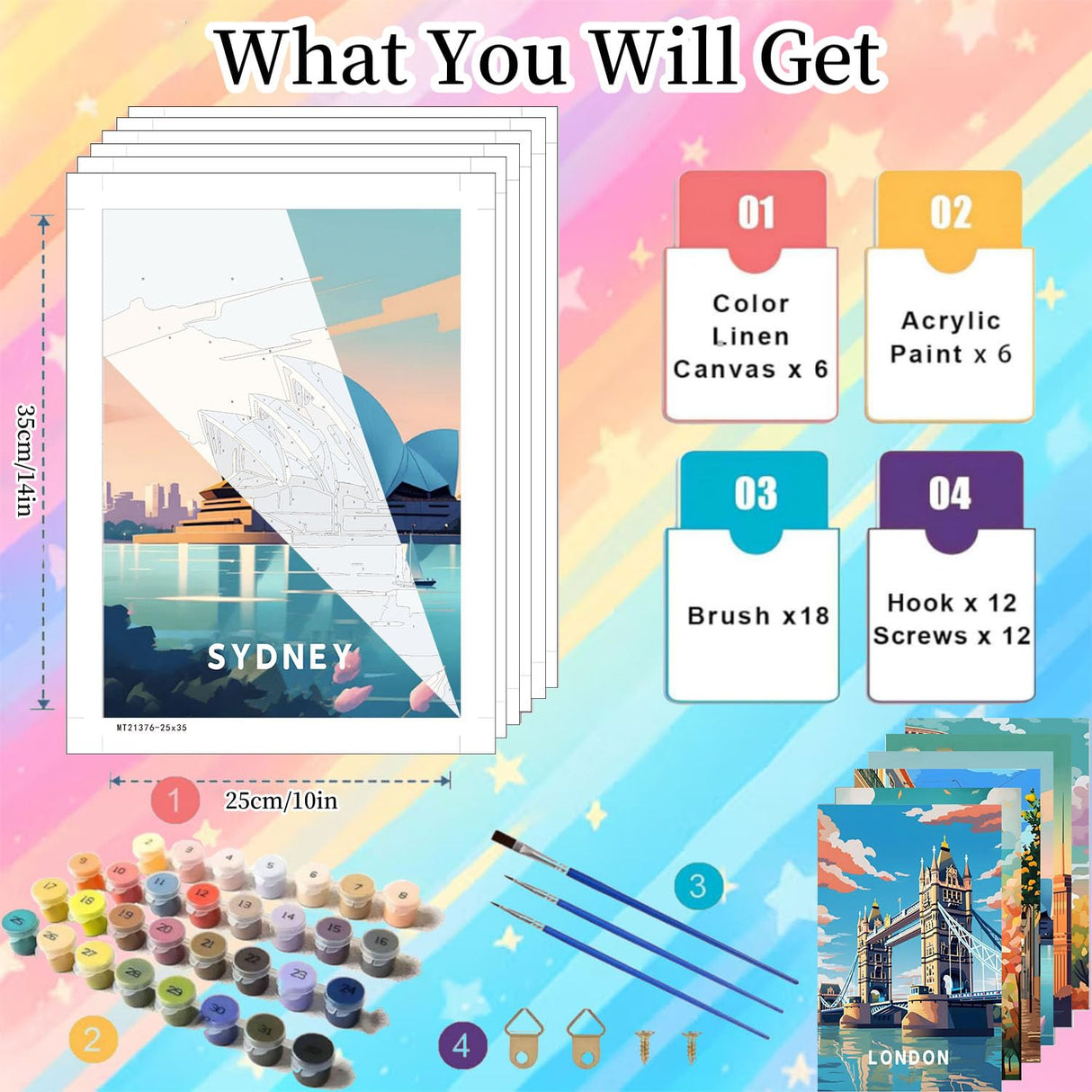 6 Pack Paint by Numbers Kit for Adults Beginners-Easy City Travel Adult Paint by Number Kits on Canvas, DIY Acrylic Oil Painting by Numbers for Adults Without Frame for Gift Home Wall Decor(10x14inch) Arttoplus