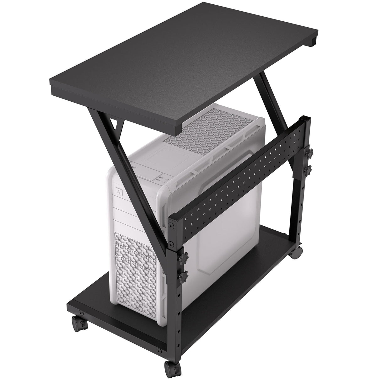 Faesun Computer Tower Cart - Height Adjustable PC Stand, 2-Tier ATX-Case CPU Holder Home Office Gaming Desk Accessories with Rolling Lockable Wheels, Laptop Table Standing Computer Desk, Rustic Black Faesun