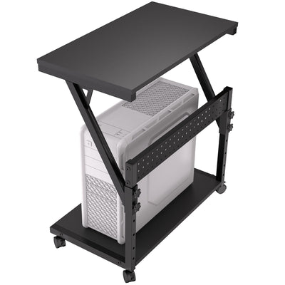 Faesun Computer Tower Cart - Height Adjustable PC Stand, 2-Tier ATX-Case CPU Holder Home Office Gaming Desk Accessories with Rolling Lockable Wheels, Laptop Table Standing Computer Desk, Rustic Black