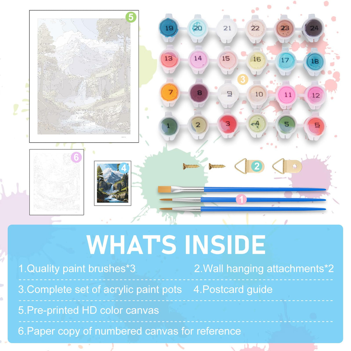 Offito Paint by Numbers Kit for Adults- Waterfall Landscape Adult Paint by Number Kits on Canvas for Beginners, Mountain Scenery DIY Acrylic Oil Number Painting Kits for Home Decor Gift 16"x20" Offito