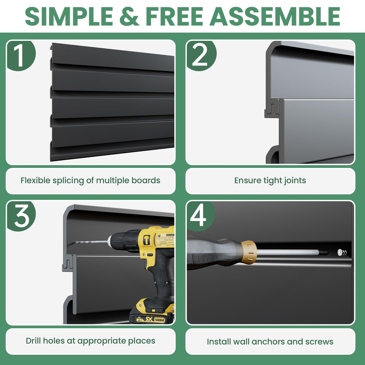 Noliven Slatwall Panel Wall Storage Systems, 4x8 ft Slat Wall Paneling Garage Wall Organizer with Six Hooks, Heavy Duty Wall Mounted PVC Wall Rack, Black Noliven