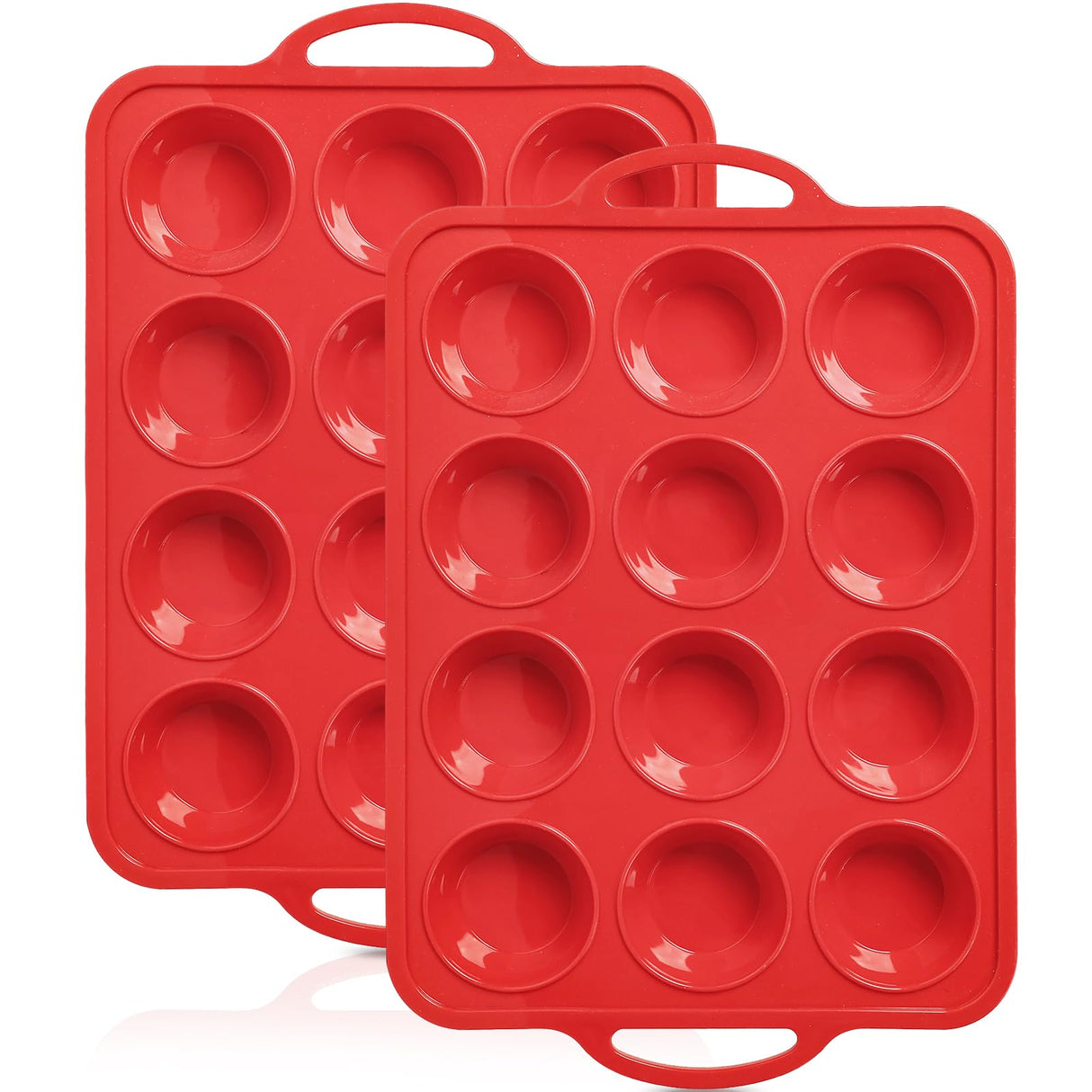 Foepoge 2 Pack Silicone Muffin Pan with Metal Frame, Non-stick Regular Silicone Cupcake Pan with Handles 12 Cup, Silicon Muffin Tin Tray for baking, egg bites, Cupcake Mold, BPA Free Red Foepoge