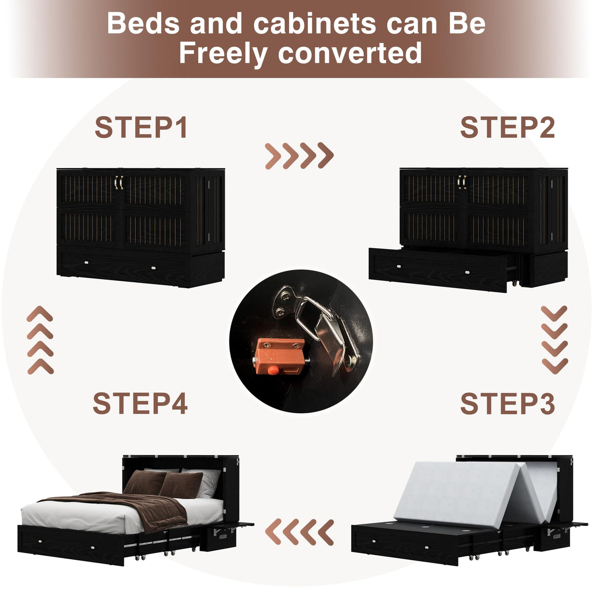 GraceGrove Queen Size Murphy Bed:Wood Queen Murphy Bed Cabinet with Large Storage Drawer,Optimize Sleeping Space(Mattress Not Included) Black-11 GraceGrove