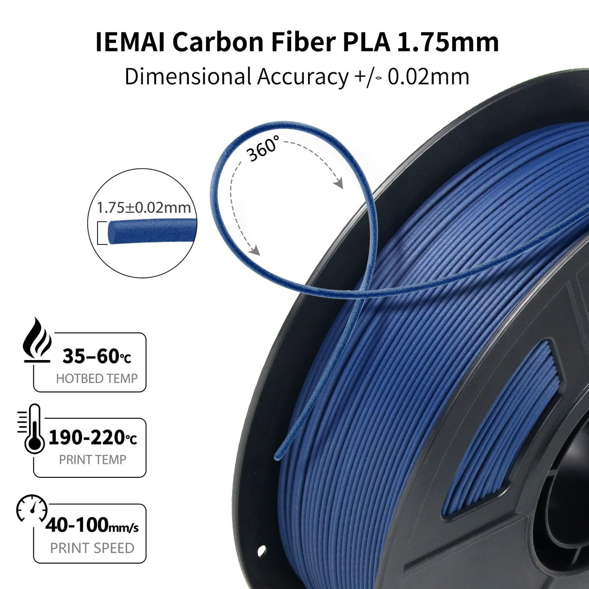 IEMAI 3D Printer Filament Bundle, Colorful Carbon Fiber PLA Filament 1.75mm, Carbon Fiber Filament 250g x 4 Spools(1kg) Dimensional Accuracy +/- 0.02mm (Blue/Blue Grey/Brown/Army Green) IEMAI
