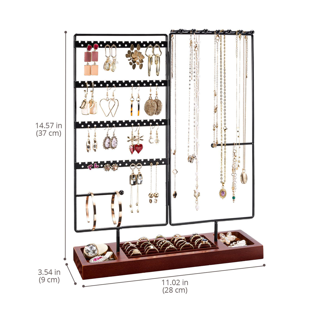 ProCase Jewelry Organizer Stand Earring Holder Organizer, 6 Tiers Earring Organizer Tree Necklace Rack Jewellery Tower Bracelets Holder Storage with Removable Wooden Ring Tray for Women Girls -Black ProCase