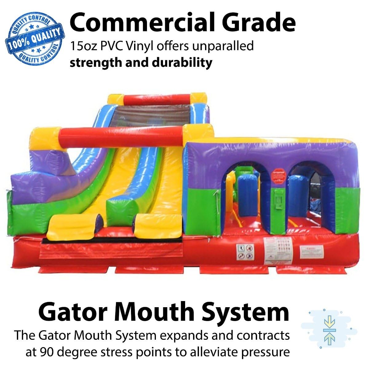 29'L Radical Run Inflatable Obstacle Course with Climbing Wall, Retro Rainbow, 16' Wide x 15' Height, Commercial Grade Interactive Bounce House, Includes: Blower and Stakes TentandTable