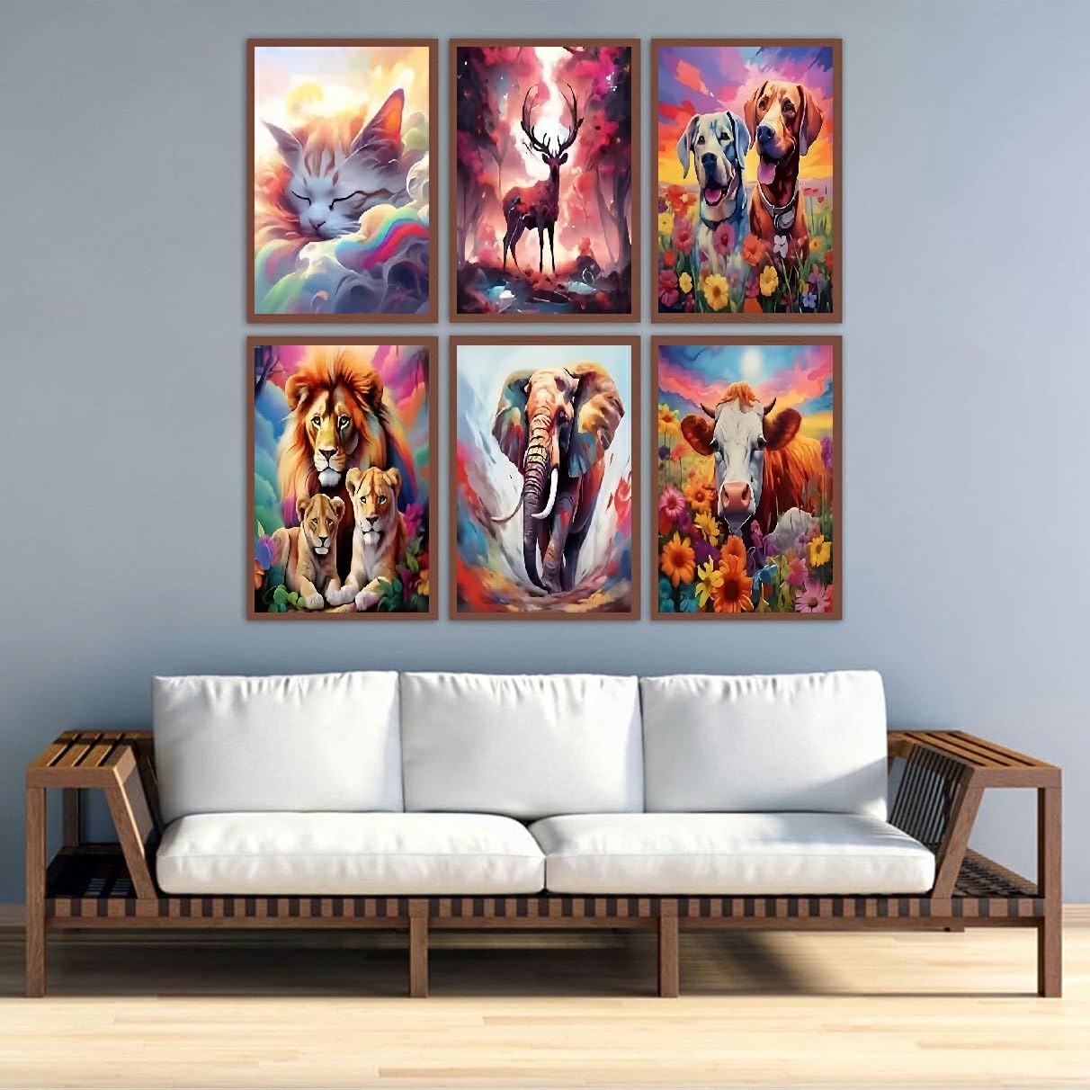 Mowana Diamond Art Kits for Adults - 6 Pack Animals Cat Dog Lion Elephant Deer Cow Diamond Painting Kits for Beginners, 5D DIY Full Drill Gem Art Painting for Home Wall Decor and Gifts 12x16inch Mowana