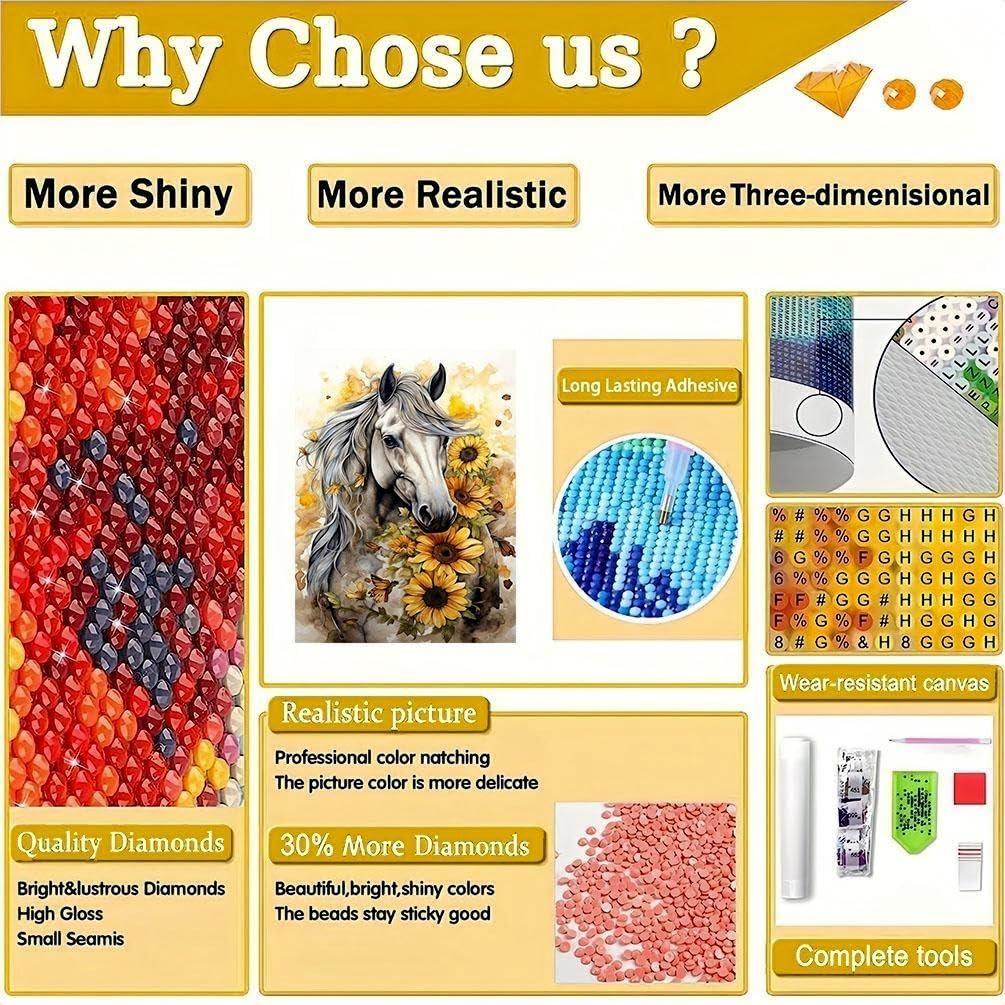 bleihum Horse Diamond Art Kits for Adults- 5D Diamond Painting Kits Horse, Horse Gem Painting Arts Crafts for Adults Home Wall Decor (12x16 Inch) bleihum