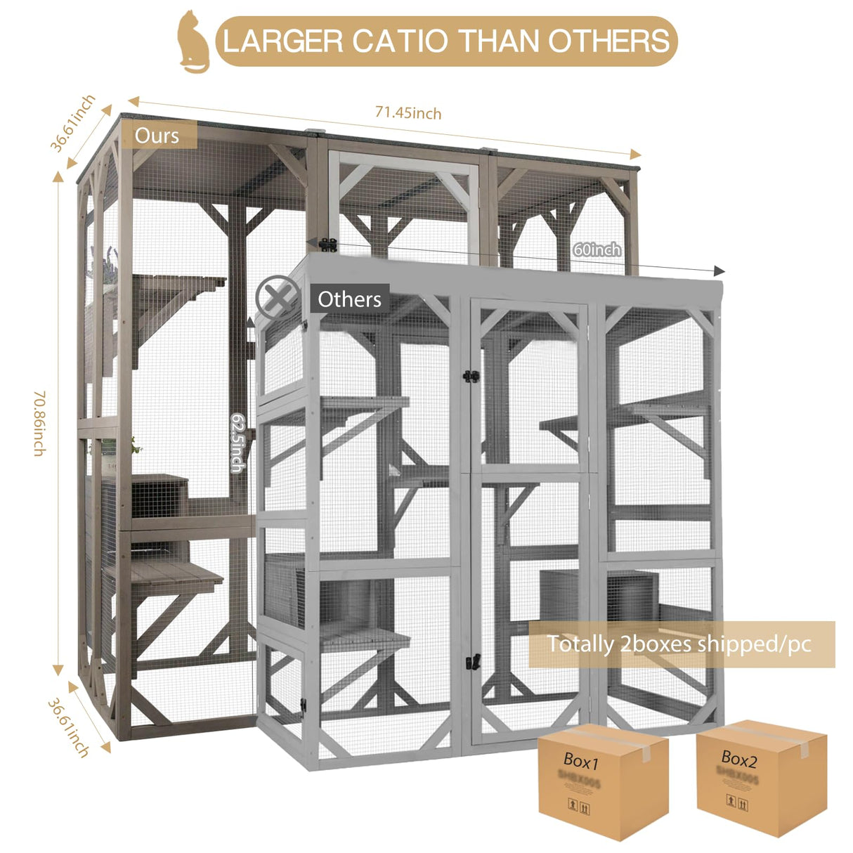 PetsCosset 71" Catio Outdoor Cat Enclosure, Large Wooden Outdoor Cat House Kitty Catio Enclosure for Indoor Cats, Outdoor Catio Weatherproof Attached to Window Catio for Cats, 7Platforms-71 H PetsCosset