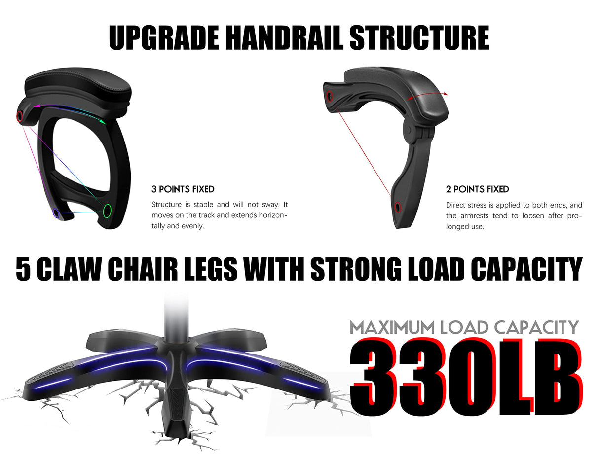 Ergonomic Pro Gaming Chair with LED Lights and Speakers, Video Game Chair with Massage and Footrest, High Back Computer Chair with Lumbar Support and Headrest, Adjustable Height, for Adult Teens.,Bla WZDHYYWS