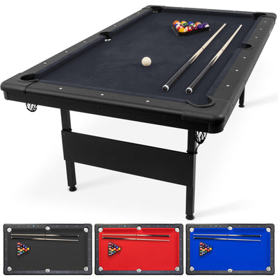 GoSports 7 ft Billiards Table - Portable Pool Table - Includes Full Set of Balls, 2 Cue Sticks, Chalk, and Felt Brush - BLACK