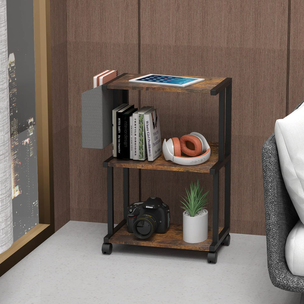 Ostreeful 3 Tier Printer Stand Rustic Brown Printer Mobile Wooden Printer Shelf Table Organizer for Home Office Kitchen Oastreeful