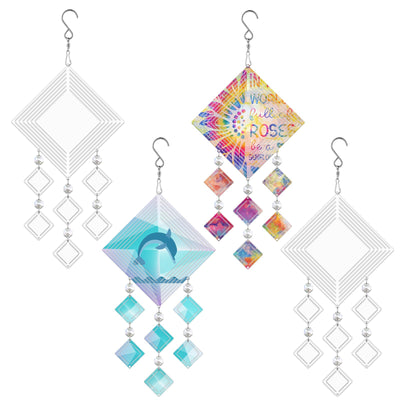4Pack 8inch Sublimation Wind Spinner Blanks 3D Aluminum Metal Wind Sculpture Kinetic Spinners for Yard and Garden Indoor Art Ornaments Hanging Decoration (Rhombus)