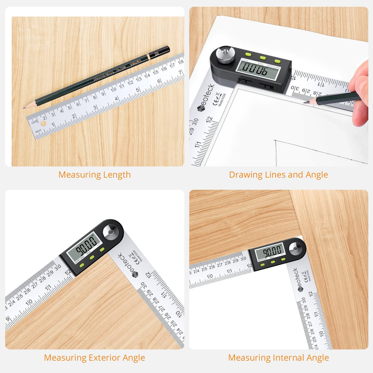 Neoteck 12 inch/30cm Stainless Steel Digital Angle Finder Protractor Ruler with Data Holding Function for Woodworking Construction Repairing Neoteck