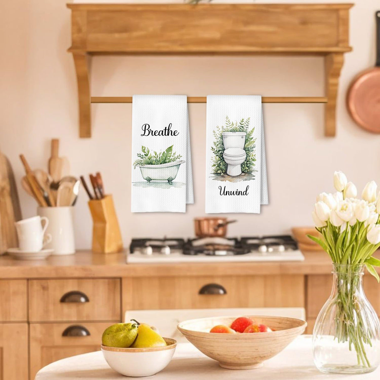 ArtisaEura Boho Farmhouse Bathroom Hand Towels Set of 4, Relax Breathe Soak Unwind Botanical Decorative Hand Towels for Gym Yoga Spa Decor, Modern Farmhouse Bathroom Decor, 16x24 Inches ArtisaEura