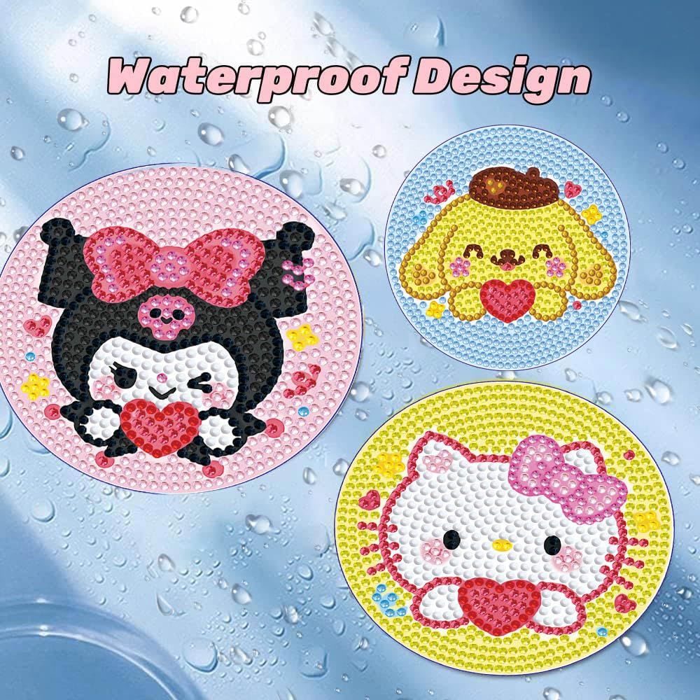8 PCS Cartoon Diamond Art Coasters Kits, Diamond Painting Coasters with Holder Set of 8, DIY Drink Coasters Art Crafts Supplies for Adults Cup Mat for Home Decor House Warming Gifts Non-Slip 3.9inch YSUNETER