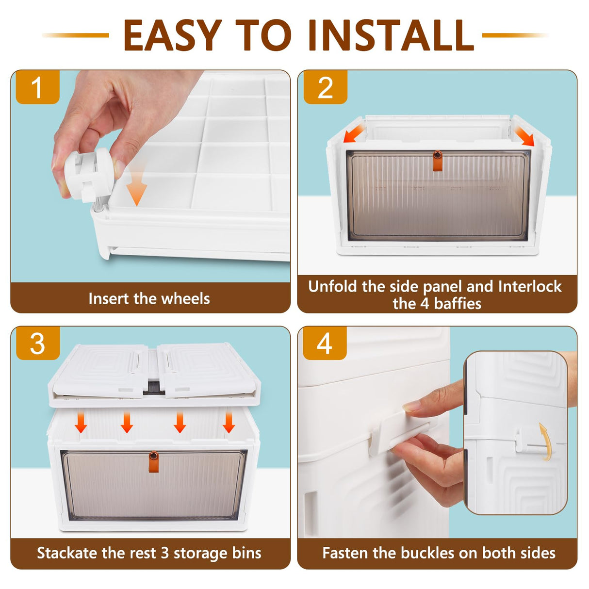 4 Tier Stackable Plastic Storage Bins with Lid and Wheels - 23 QT Closet Organizers and Storage, Foldable Storage Containers, Organization and Storage Boxes for Craft, Home, Pantry, Office, Dorm Wise Oannes