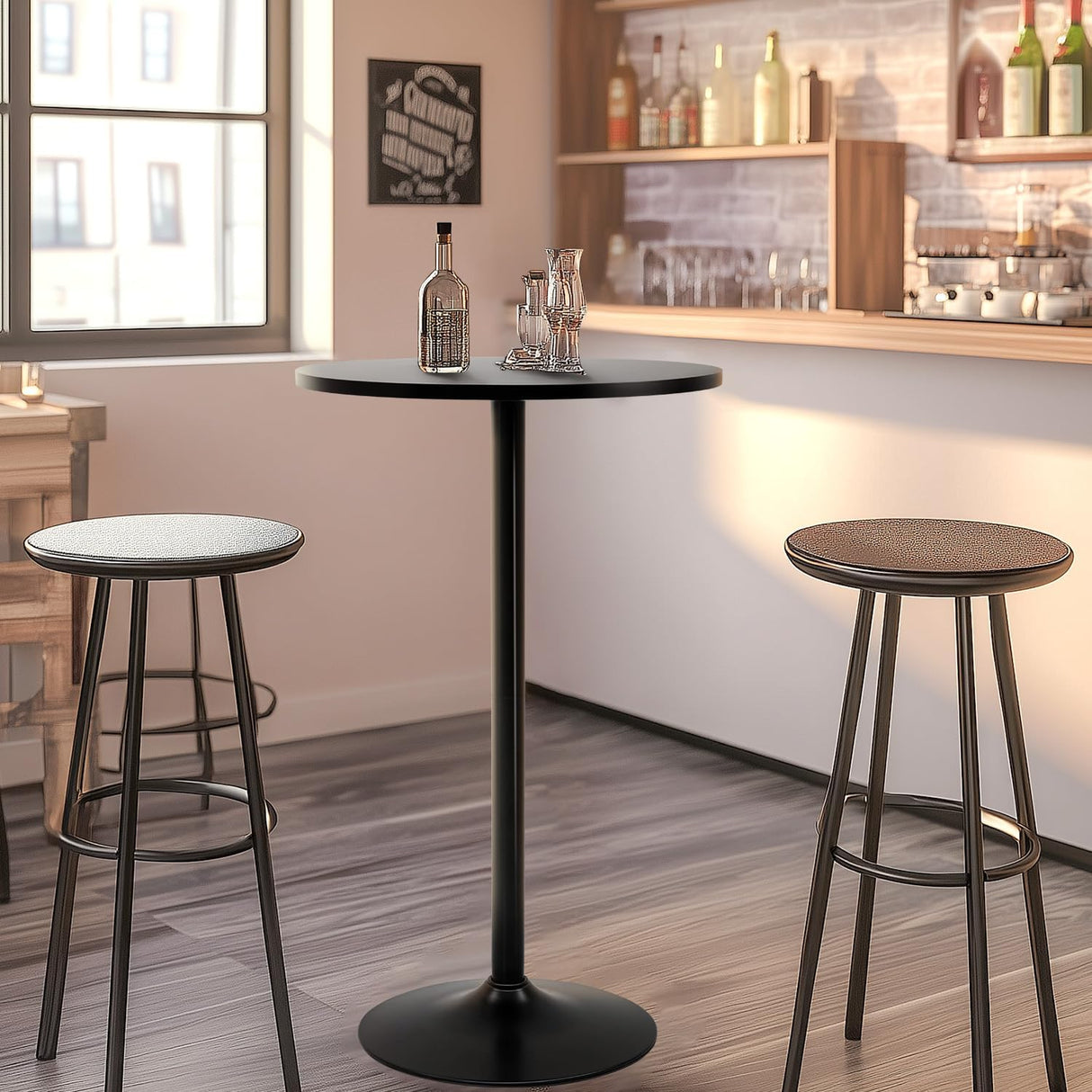 Pazidom Round Bar Table 40" Height Modern High Top Pub Table with Solid Top & Sturdy Metal Base, Cocktail Table for Bistro, Home, Kitchen or Dining Room, Black Pazidom