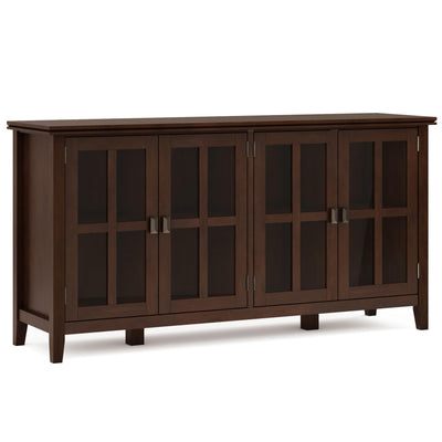 SIMPLIHOME Artisan SOLID WOOD 66 Inch Wide Contemporary Wide 4 Door Storage Cabinet in Russet Brown, For the Living Room, Entryway and Family Room