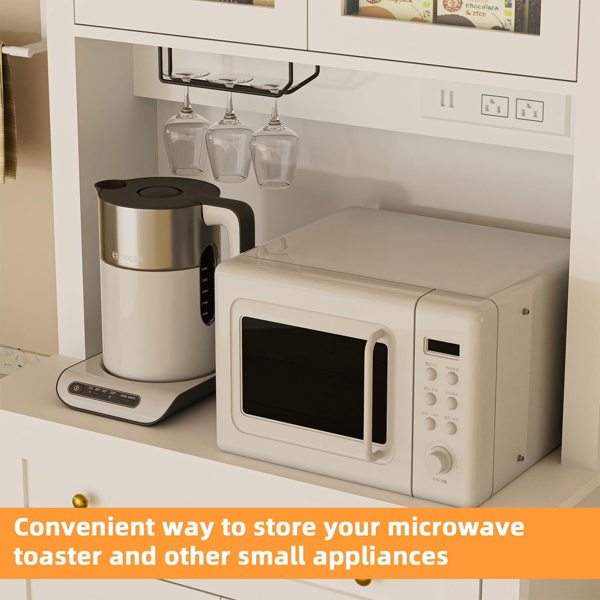 Yeyawomy 72" Tall Kitchen Pantry Cabinet with LED Light and Power Outlets, Farmhouse Large Storage Cabinet, Microwave Stand with Storage, Adjustable Cabinet Shelf, Kitchen Pantry White Modern Style Yeyawomy