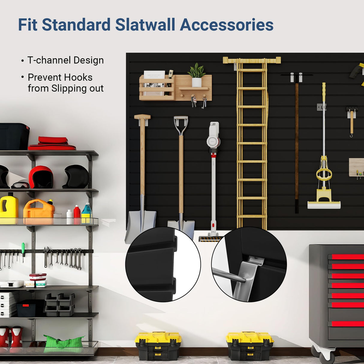 Neoaider Slatwall Panel 8 FT x 4 FT, Interlocking Slat Wall Paneling, Wall Mounted PVC Wallpanel, Suitable for Garage Storage and Organizer, Slatwall Board, Shelves - Black Neoaider