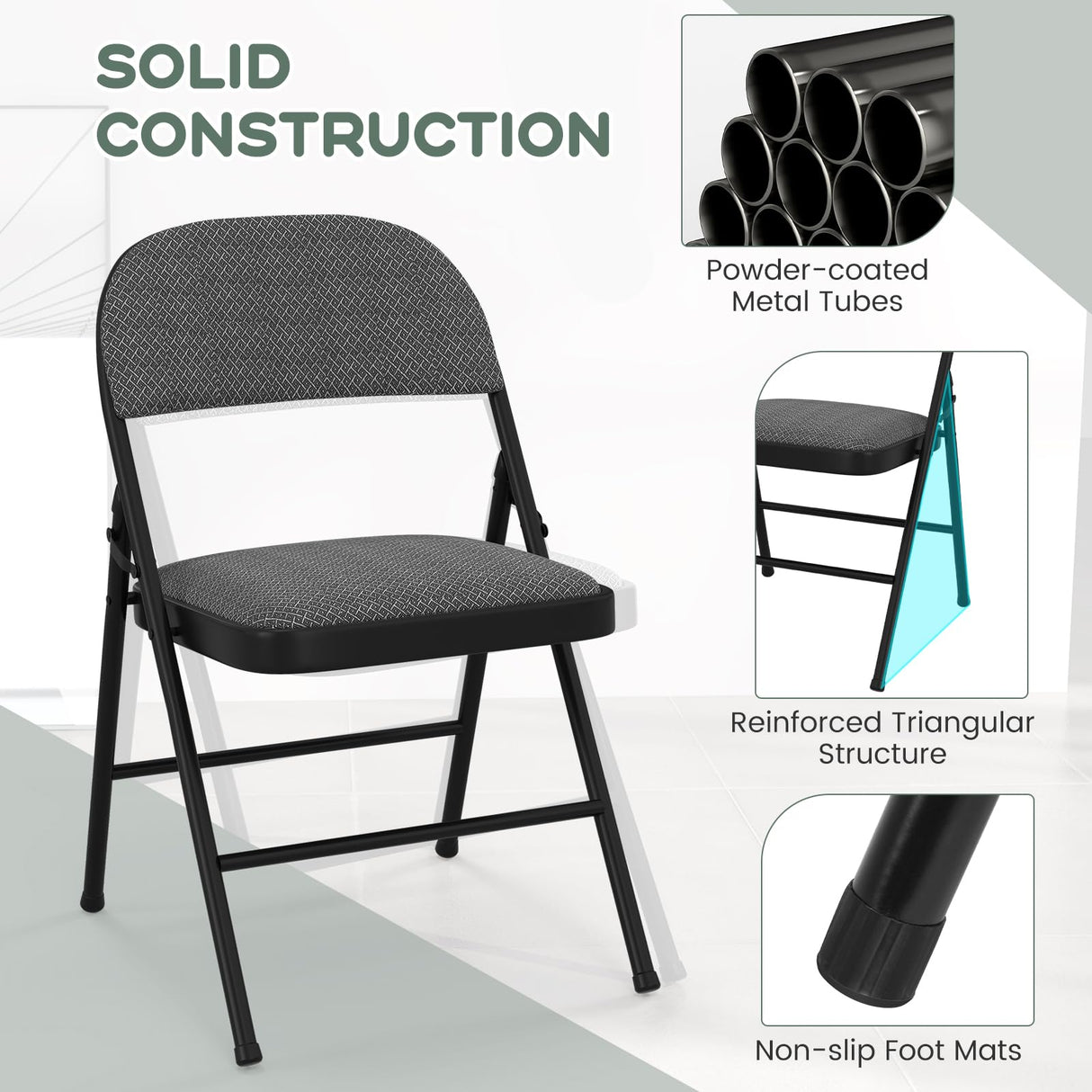 HAPPYGRILL 4 Pack Folding Chairs, Fabric Commercial Chairs w/Padded Seat & Back, Metal Frame, Portable & Foldable Dining Chairs for Office Party Guest Room Conference Room Event HAPPYGRILL