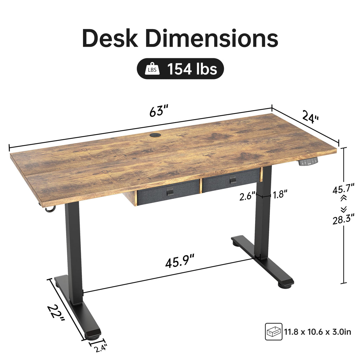 Agilestic Standing Desk with 2 Drawers, Adjustable Height Electric Desk with Storage, 63 x 24 Inches Sit Stand Up Computer Table for Work Office Home, Rustic Brown Agilestic