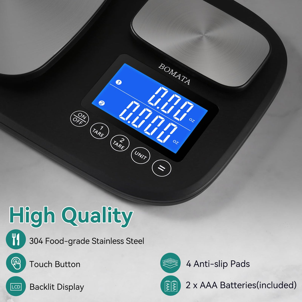 BOMATA 0.01g/500g & 1g/15kg Dual Platform Kitchen Scale with Two Precisions, Accumulation Function, Gram and Ounce, Digital Scale for Food, Baking, Yeast, Jewelry B614 BOMATA