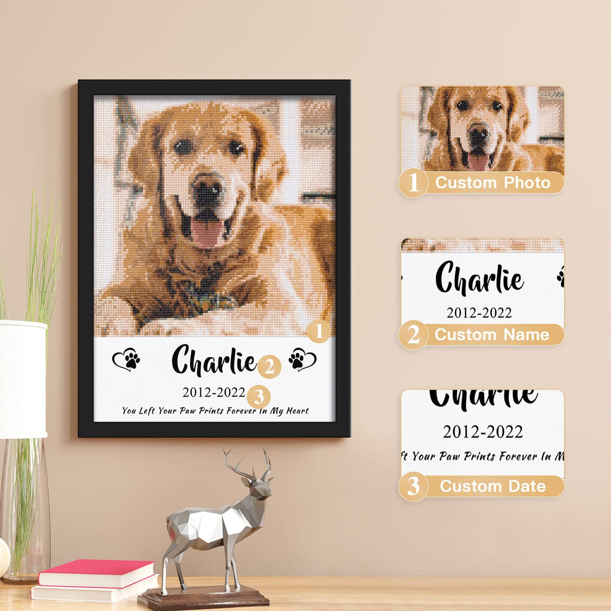 DPDP Personalized Pet Memorial Gifts β Custom Diamond Painting Kits with Photo Text, Sympathy Pet Remembrance for Loss of Animal Dog Cat (Round Drill, 11.8Γ15.7 Inch) 11.8Γ15.7inch/30Γ40cm DPDP