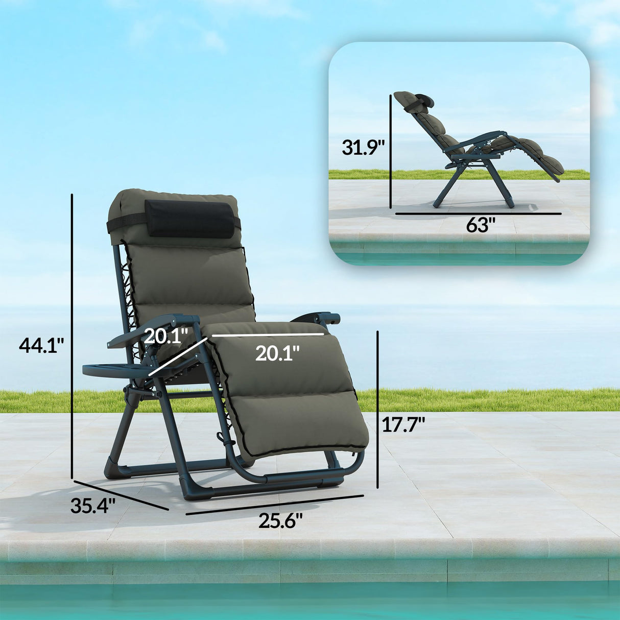 Outsunny Zero Gravity Chairs Set of 2, Reclining Folding Zero Gravity Lounge Chair, Outdoor Lounge Chairs with Removable Cushion, Headrest, and Cup Phone Holder Tray for Patio, Beach, Gray Outsunny