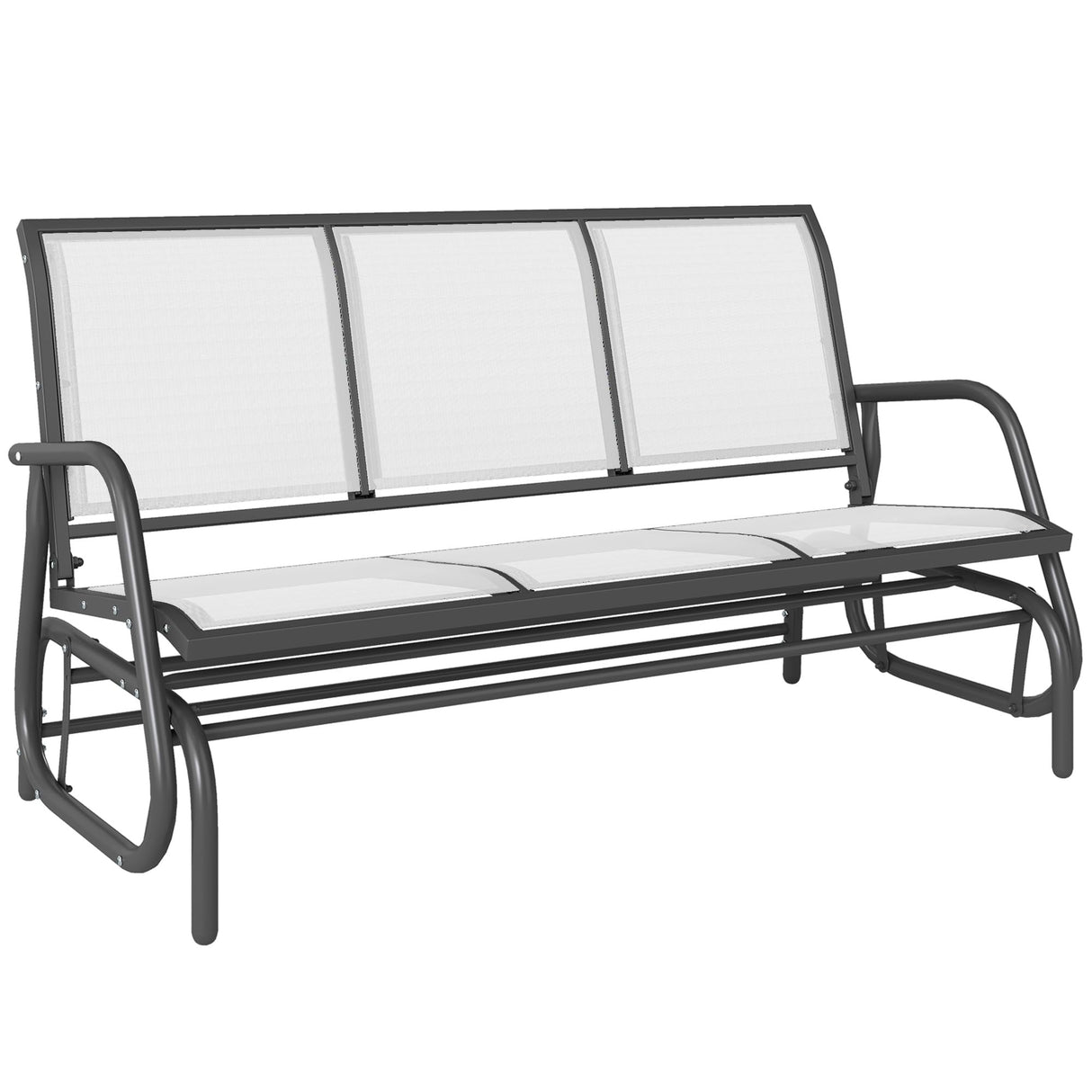 Outsunny 3-Person Patio Glider Bench, Outdoor Porch Glider Swing with 3 Seats, Breathable Mesh Fabric, Metal Frame, Cream White Outsunny