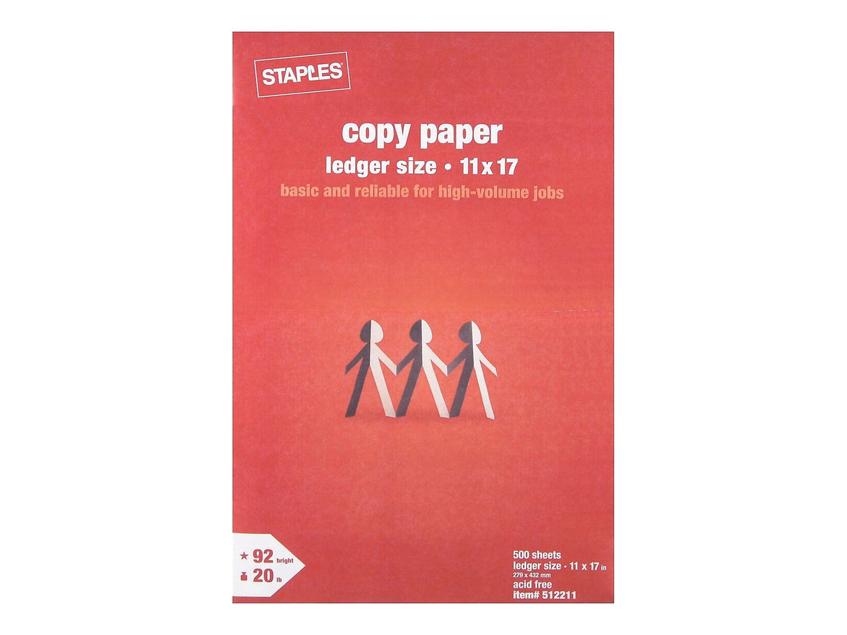 Staples 512211 11-Inch X 17-Inch Copy Paper 20 Lbs 92 Brightness 500/Ream (190450) STAPLES