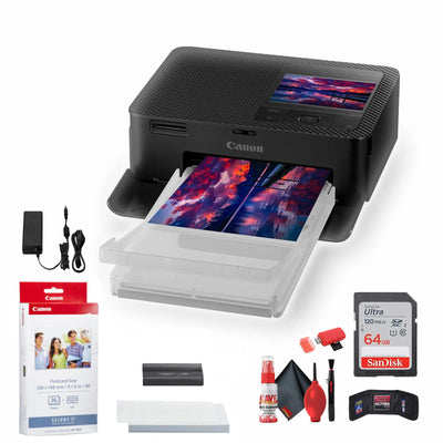 Canon SELPHY CP1500 Compact Photo Printer (Black) (5539C001) KP-36IP Color Ink and Paper Set + 64GB Ultra Memory Card + Cleaning Kit + Memory Card Wallet + Card Reader