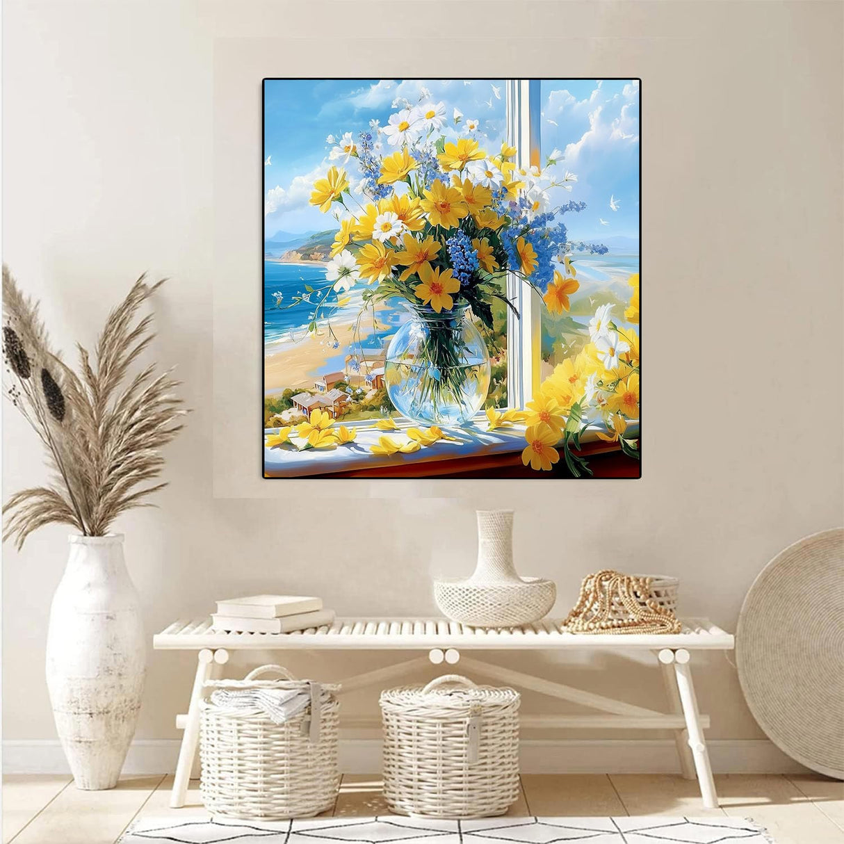 YarnWhimsy Flower Paint by Numbers Kit for Adults,Adult Paint by Number Kits on Canvas,Flowers Paint by Numbers DIY Acrylic Oil Painting Perfect for Gift Home Wall Decor(16x16inch) YarnWhimsy