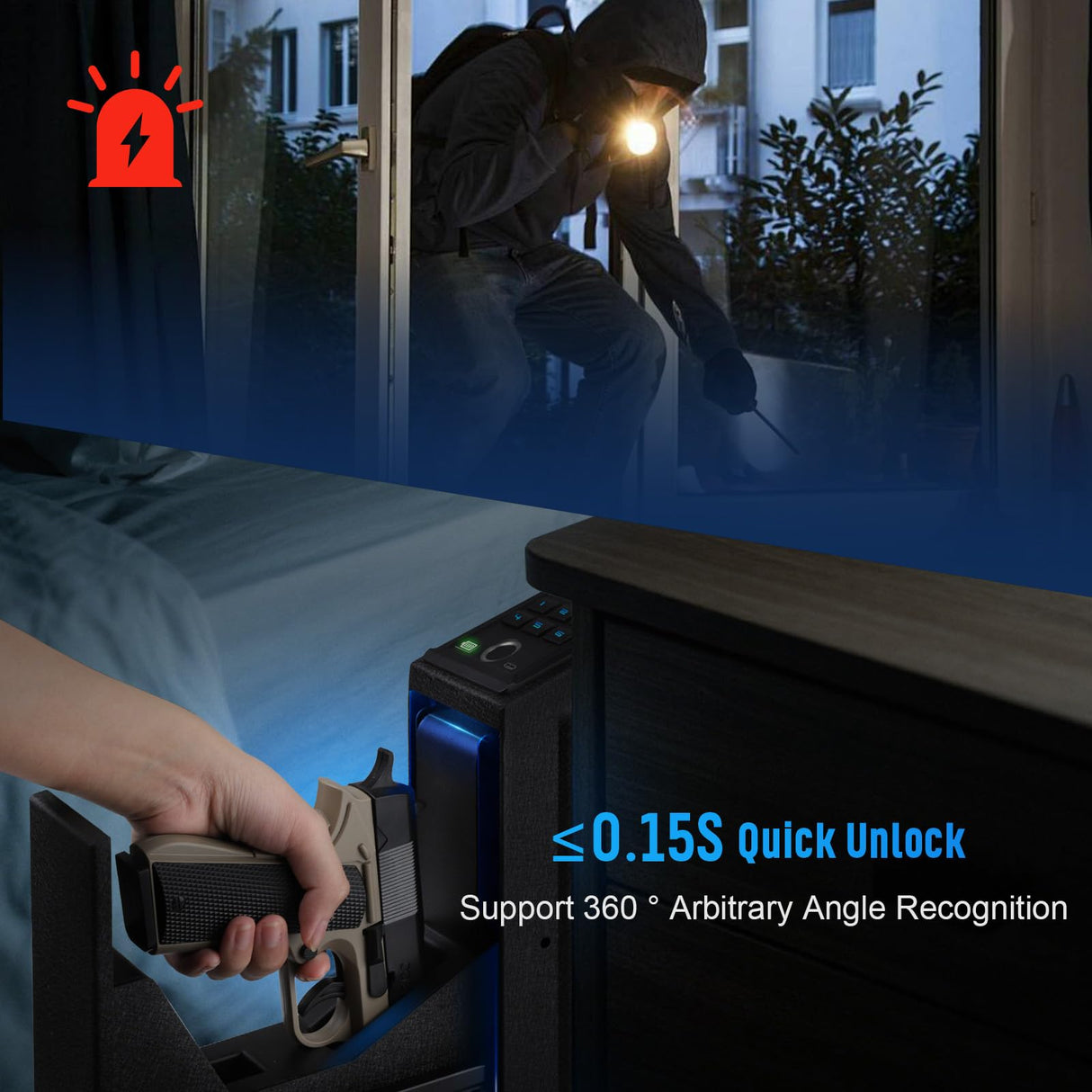 1DOT2 Gun Safe, Biometric Pistol Safe Nightstand, Quick Access Sliding Door Handgun Safes and Gun Lock Box for Home, Car, Truck, Bedside 3-Ways unlock Safe Fingerprint, Digital Key,Interior Lights 1DOT2