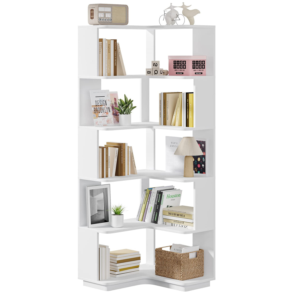 Tribesigns 6-Tier Modern Corner Bookshelf - 64.9 Inch Freestanding Storage Organizer in White Tribesigns