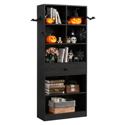 IRONCK Bookcase and Bookshelves, 70" Tall Bookshelf Floor Standing 6 Tiers Display Storage Shelves, Book Shelf with Drawers for Home Office, Living Room, Bedroom, Library, Black