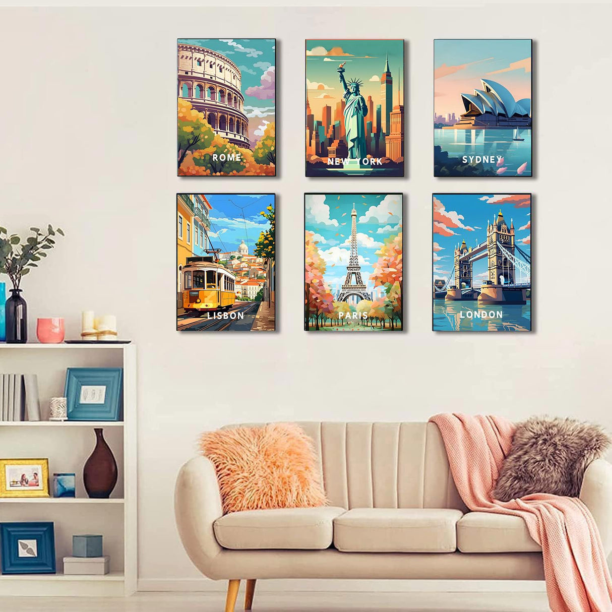 6 Pack Paint by Numbers Kit for Adults Beginners-Easy City Travel Adult Paint by Number Kits on Canvas, DIY Acrylic Oil Painting by Numbers for Adults Without Frame for Gift Home Wall Decor(10x14inch) Arttoplus