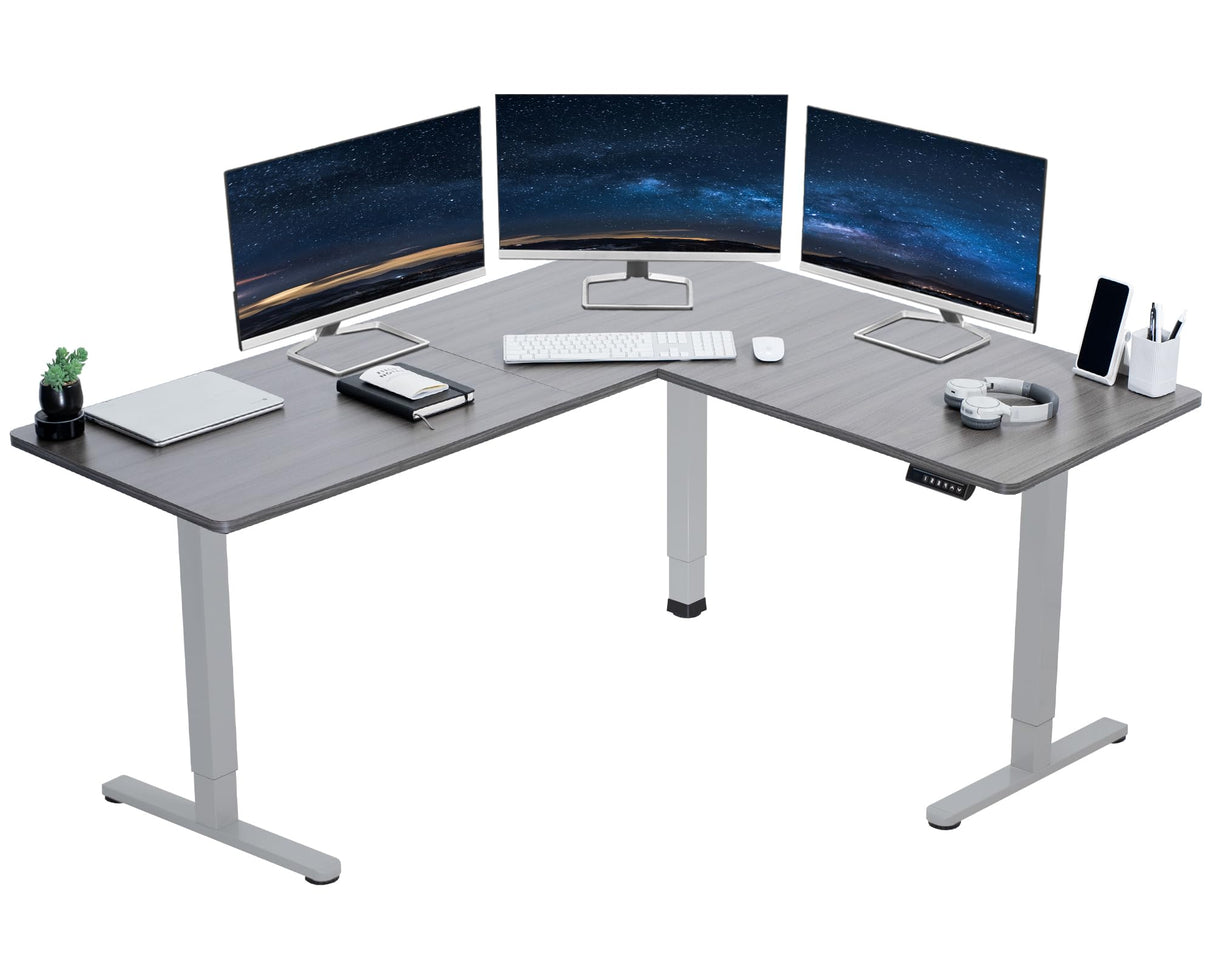 VIVO Electric Height Adjustable 63 x 55 inch Corner Stand Up Desk, Gray Table Top, Gray Frame, L-Shaped Standing Workstation, 3CT Series, DESK-E3CTGG VIVO
