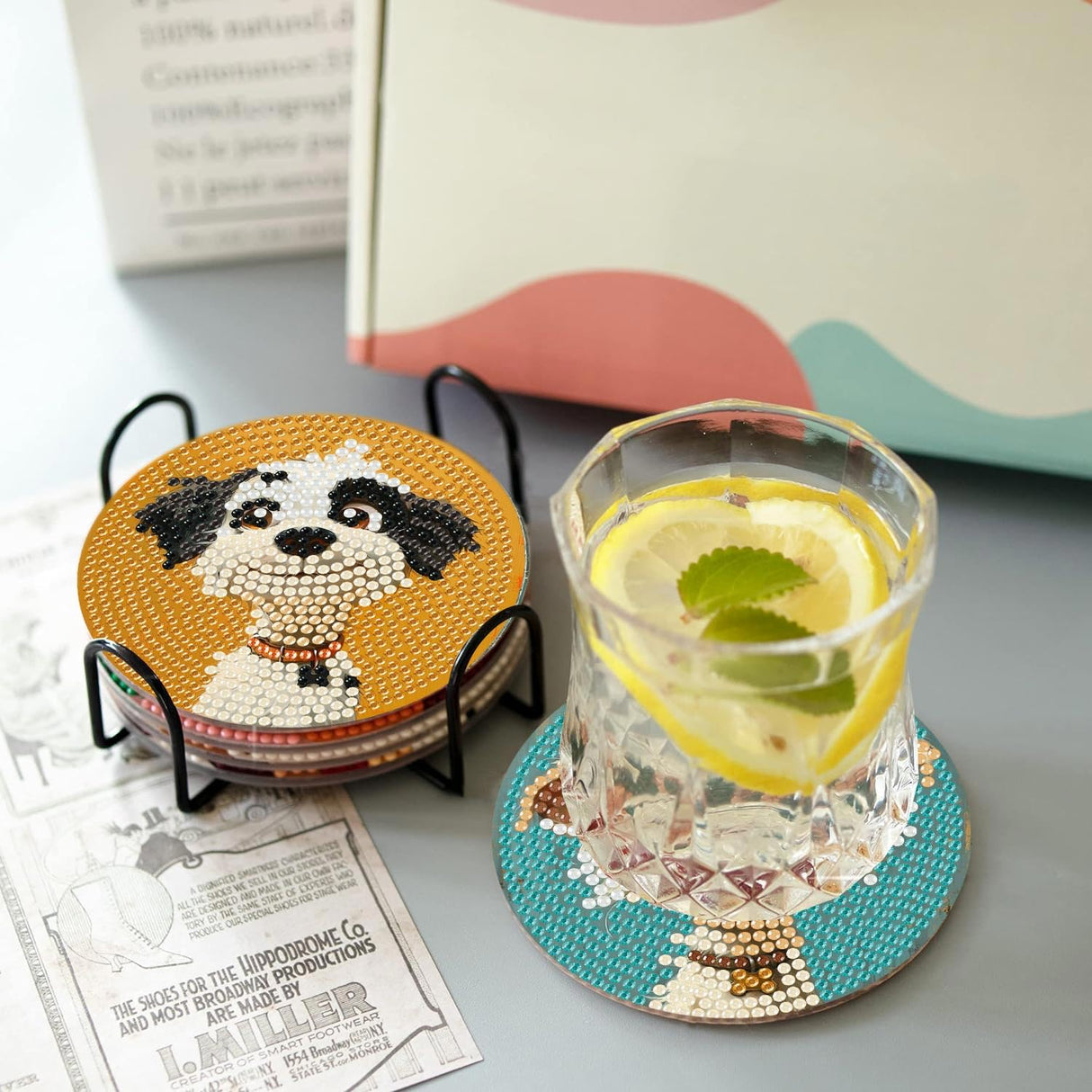 cupmod Cute Dog Diamond Art Painting Coasters Kit, 8 Pieces Puppy Diamond Art Coasters with Holder, DIY Dog Diamond Coasters for Beginners cupmod