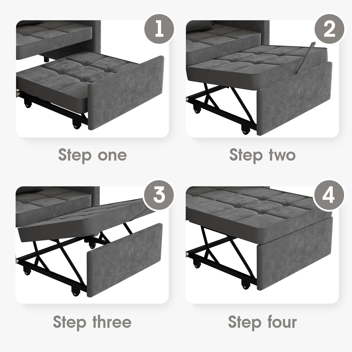 Vabches Sofa Bed Chair with Wing Table and USB Ports Outlet, 3-in-1 Sofa Chair Bed Couches with Two Pillows, Velvet Sleeper Chair with Adjustable Backrest, Easy Assembly, Dark Grey Vabches