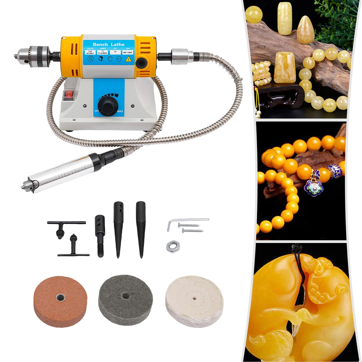 Multi-Function 110V Bench Buffer Polisher Machine Adjustable Variable Speed Bench Grinder Polishing & Buffing Machine for Wood, Amber, Metal, Jade TTeralmon