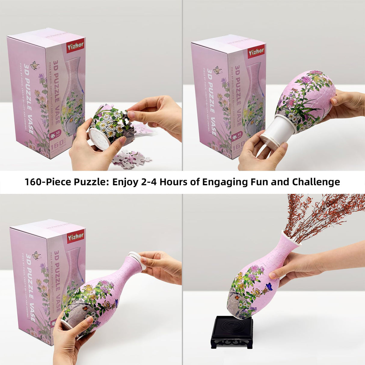 3D Puzzles Vase for Adults, 160 Pieces Puzzle Flower Vase for Home and Office Decor, DIY 4D Jigsaw Vase Arts and Crafts for Kids, Unique Housewarming Gifts for Moms YIZHOR