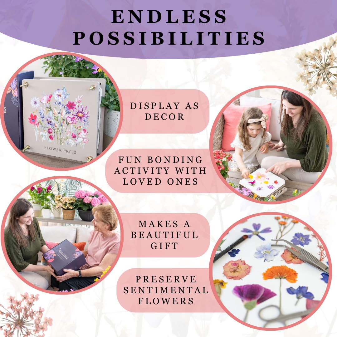 Extra Large Flower Press 11.2" x 10.7" – Press up to 10 Layers! Includes Cardboard, Blotting Paper, Greeting Cards, Ebook & More. Perfect Flower Preservation Kit for Kids & Adults Crafty and Paper