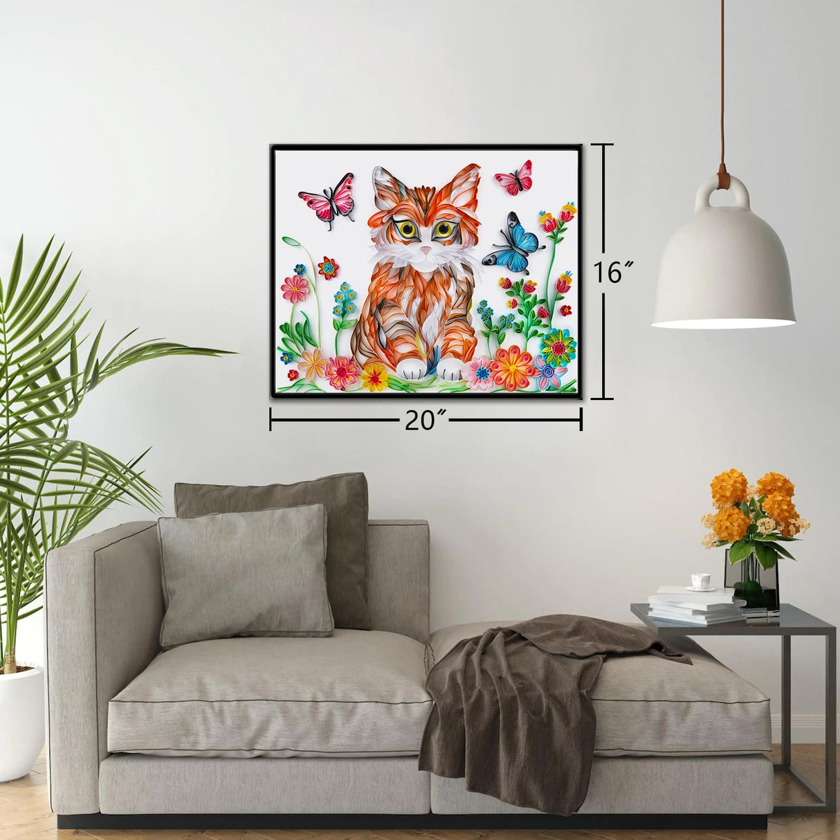 Uniquilling Quilling Kit, Paper Quilling Kits, 16 * 20-in Cat& Butterfly Paper Filigree Kits with Quilling Tools& Using Manual, DIY Quilling Artwork Modern Wall Art for Living Room Uniquilling