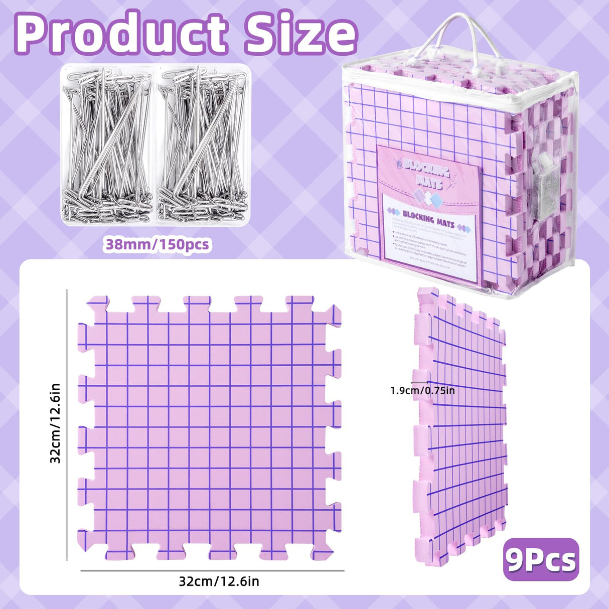 CESUSME Blocking Mats for Knitting, Crochet Blocking Boards for Crochet Projects, Extra Thick Blocking Mat Boards for Crochet Projects with 150 T-pins and Storage Bag for Knitting Crochet Projects CESUSME