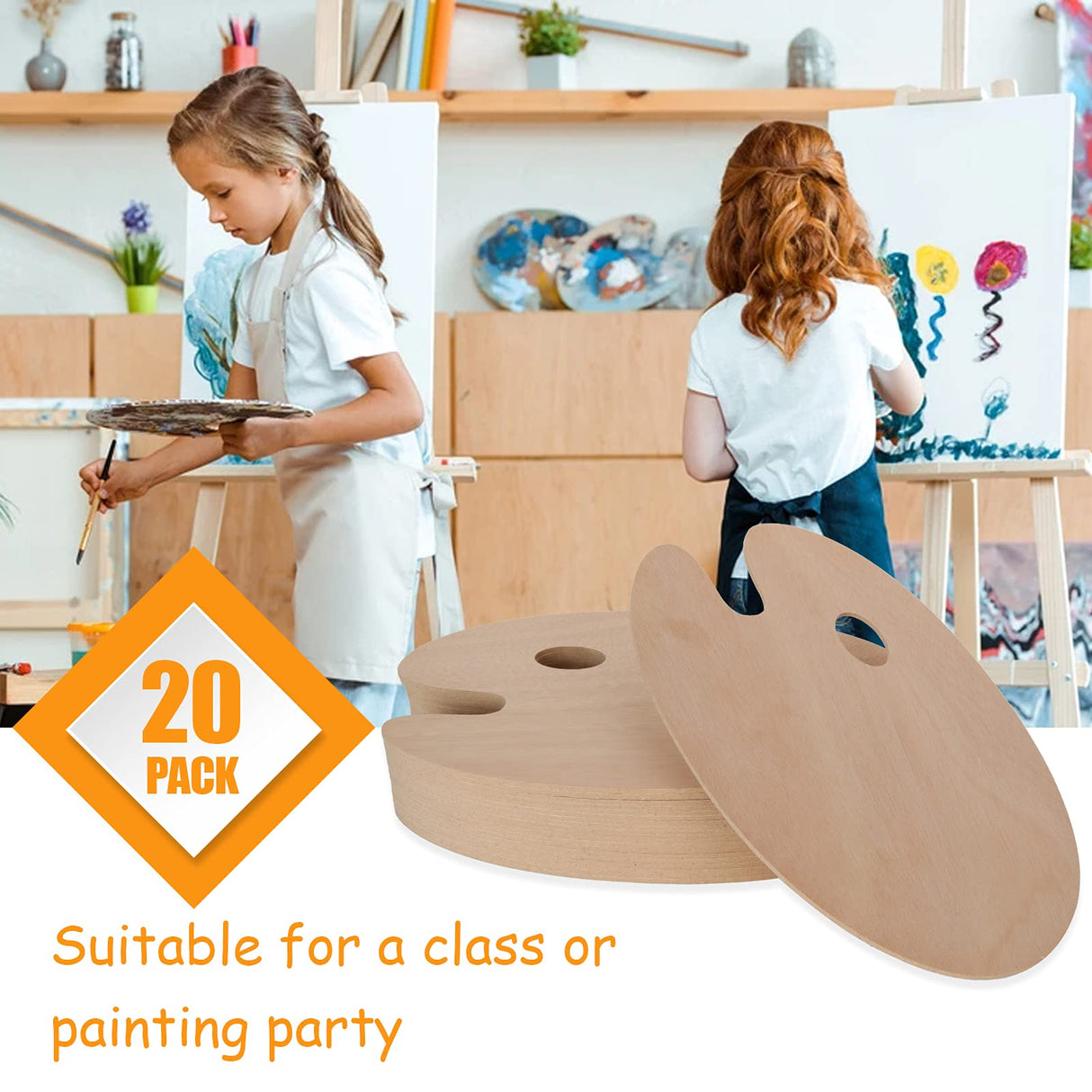 ZOEYES 20 Pack Oval-Shaped Oil Painting Palette with Thumb Hole, Wooden Art Palette for Painting (8 x 12 Inches) ZOEYES