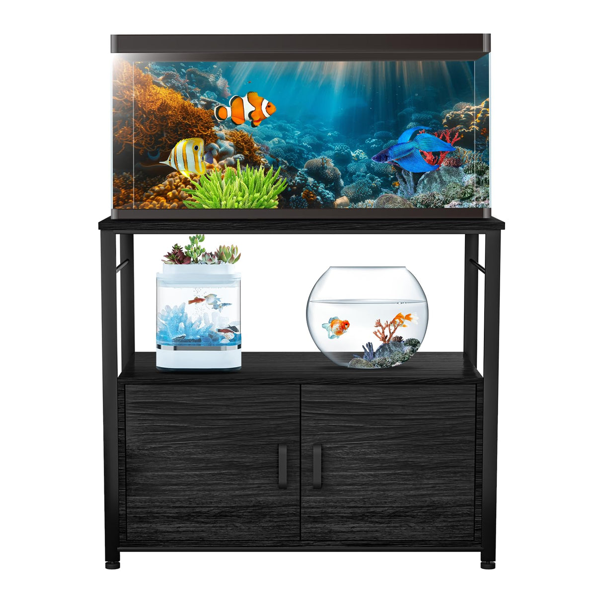 40-50 Gallon Aquarium Stand, Heavy Duty 760lbs Capacity, Metal Fish Tank Stand with Storage, Adjustable Feet, Double Storage Shelves, 31.5"x17.72"x27.56" Black Samesay