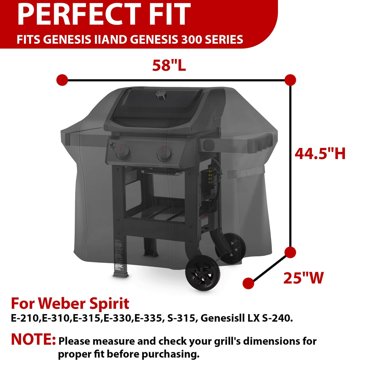 vchin 58 Inch Grill Cover for Weber 7130 Genesis II 3 Burner, LX 300 Series Grills, Genesis 300, Waterproof, Windproof, UV and Fade Resistant Cover(58L x 25D x 44.5H) vchin